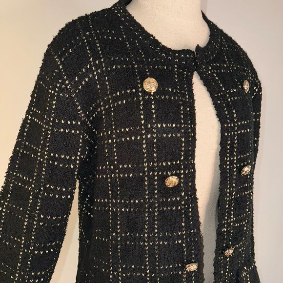 Sioni by Anthropologie Womens Black Grid Plaid Knit Cardigan Sweater NWT Large - Picture 3 of 9